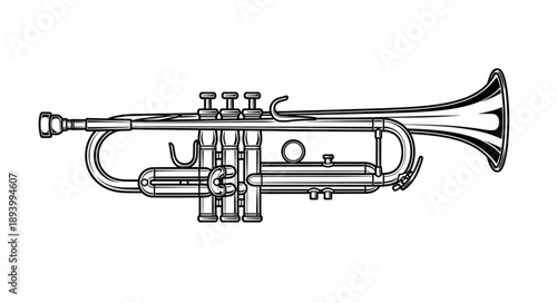 Detailed Illustration of a Silver Trumpet Musical Instrument.