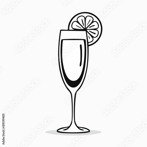 Elegant Champagne Flute with Lemon: A simple yet sophisticated illustration of a champagne flute, adorned with a slice of fresh lemon, ready to elevate any occasion.