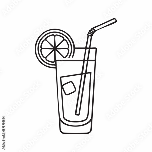 Citrus Refreshment: A refreshing beverage, served in a glass with a straw, accompanied by a citrus slice, ideal for a hot day or social gathering.