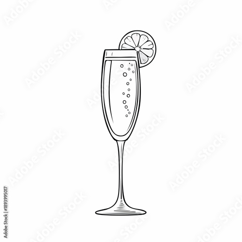 Champagne Glass with Lemon Slice: A sophisticated champagne flute, elegantly garnished with a lemon slice, offers a visual promise of refreshment and festivity.