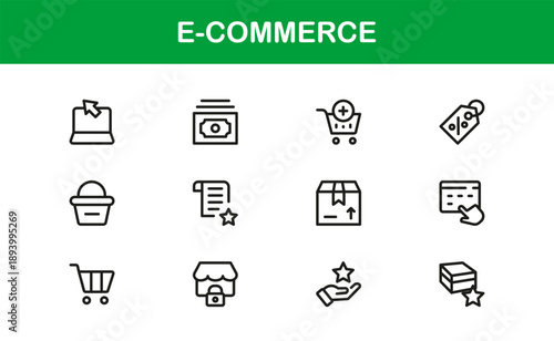 E-Commerce Professional Line Icon Set with modern minimal designs, unique vector illustrations, and clean outlines for premium digital projects and branding
