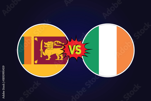 Sri Lanka vs Ireland cricket match vector design illustrator rival flags of both teams with circular shape. SL vs IRE cricket match concept.