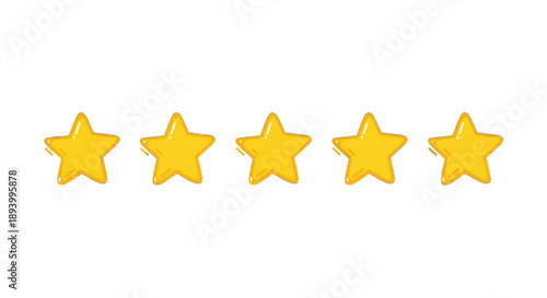Five golden stars arranged in a row on a, representing a perfect rating or achievement.