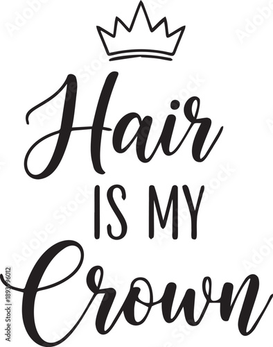 Hair is my crown inspirational quote with elegant script and royal crown drawing, beauty message