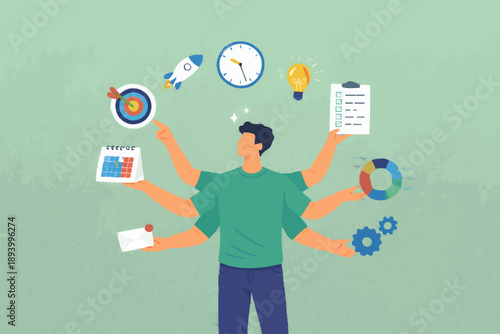 Busy Person With Many Tasks