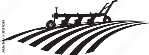 Tractor Plowing Field in Agricultural Landscape with Rows