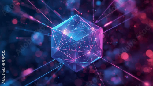 Vibrant futuristic cube with glowing connections and neon lights
