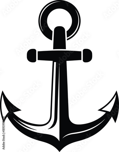 Black Anchor Silhouette, Classic Nautical Symbol of Maritime Adventure and Stability