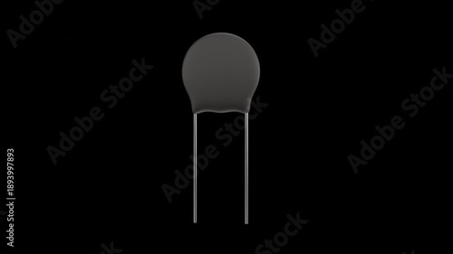 Thermistor Electronic Component Rotating on Alpha Channel. Loopable 3D Animation. 4K