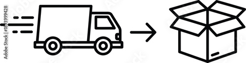 Delivery truck icon with an open box, symbolizing shipping and logistics services