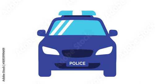 A simplified flat design illustration of a police car with flashing lights