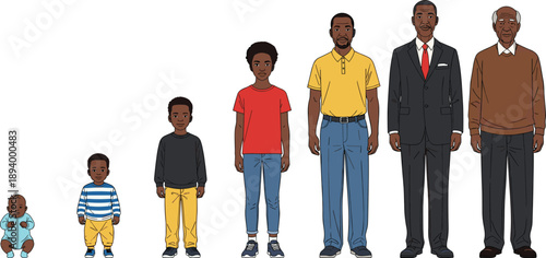 Life Cycle Illustration of a Black Man Showing Human Aging Process from Baby and Child to Adult and Senior Citizen