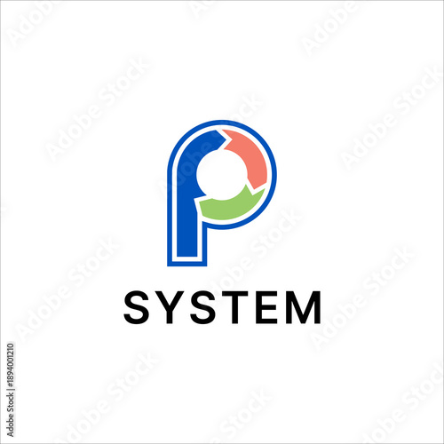 System logo vector icon modern letter P circular arrow process workflow business corporate brand identity design