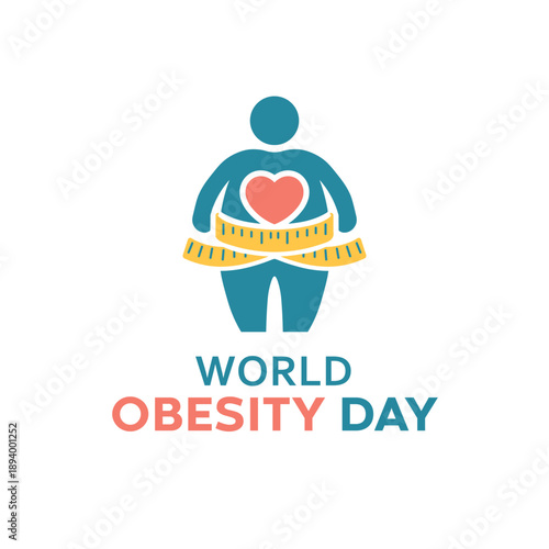 World Obesity Day Awareness Logo Design with Human Figure, Heart, and Measuring Tape Vector Illustration