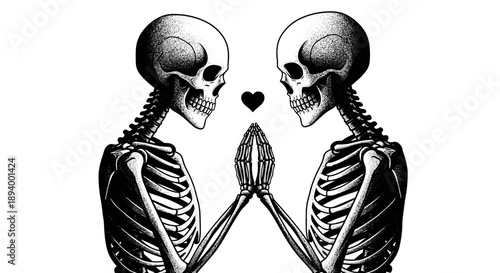 Romantic Skeleton Couple Silhouette Holding Hands