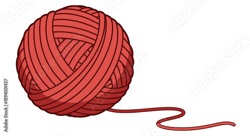 Red Ball of Yarn with Loose Thread for Knitting