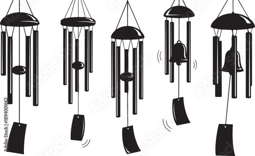 Black Wind Chimes Hanging in a Row Illustration