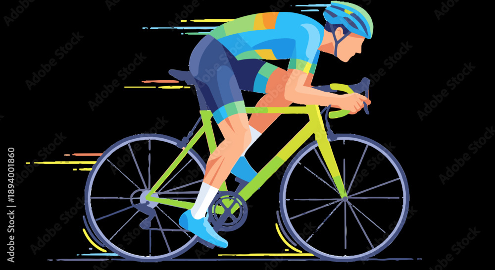 Fototapeta premium Professional road cyclist racing on a dark background
