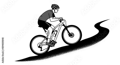 Electric bike cyclist riding up a winding path