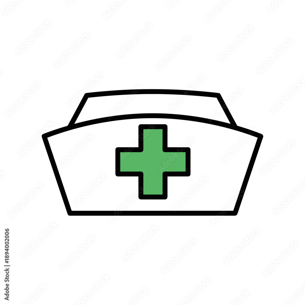 Obraz premium Green cross nurse cap icon for healthcare