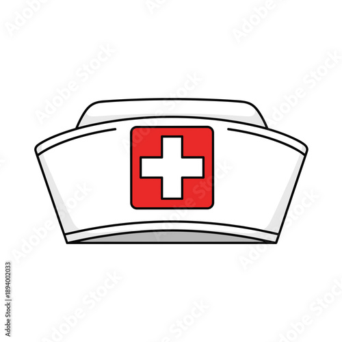Detailed white nurse cap with red cross logo