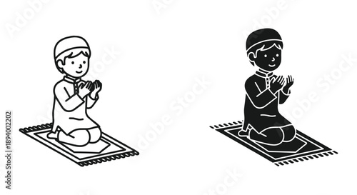 Children Praying on Prayer Mats Illustration