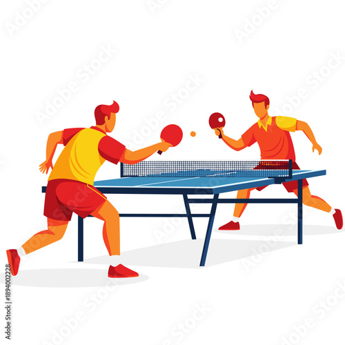 Table Tennis Players in Action Match Illustration
