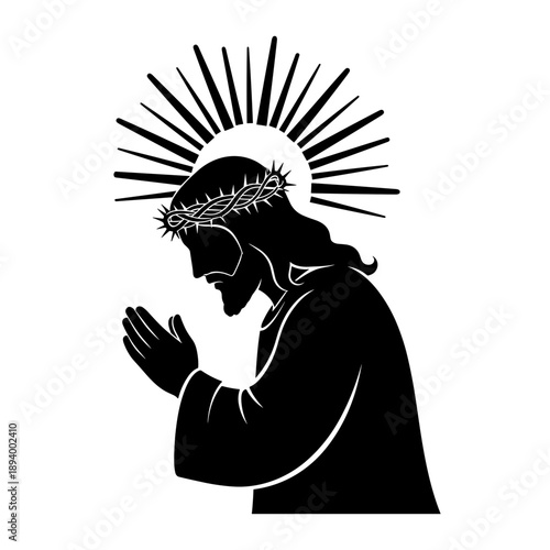 Praying Jesus Silhouette with Holy Halo Light
