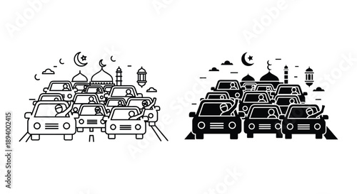 Traffic Jam Illustration with Cars and Cityscape
