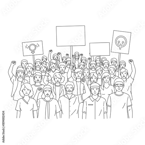 Crowd of people protesting with empty placards