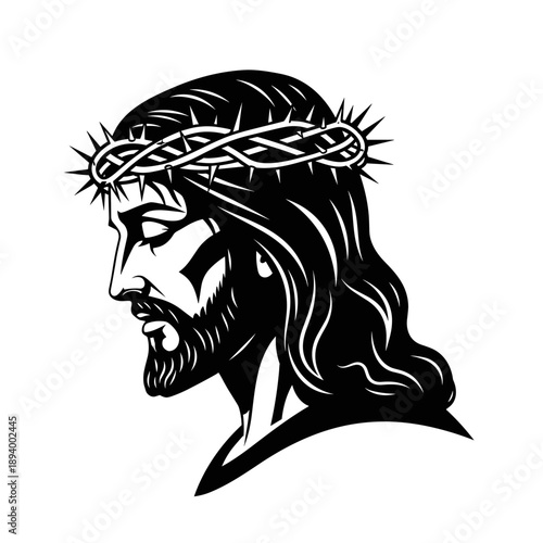 Side Profile Portrait of Jesus with Thorns