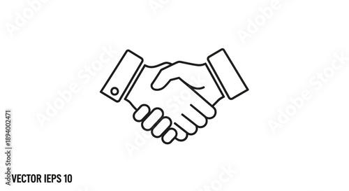 Simple Business Handshake Icon, Depicting Agreement and Professional Partnership on Isolated White Background