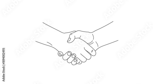 Minimalist Continuous Line Handshake, Symbolizing Unified Agreement and Collaboration on Isolated White Background