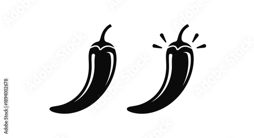 Two stylized black chili peppers shown side by side, one with radiating lines indicating heat.