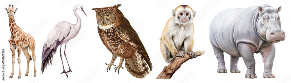 Obraz premium PNG Diverse wildlife animal collection, element set on transparent background
