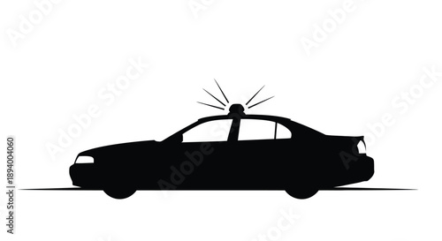 Silhouette of a car with a police light bar on its roof against a gradient