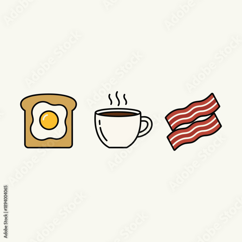 Minimal Breakfast Food Icons Clean Flat Vector
