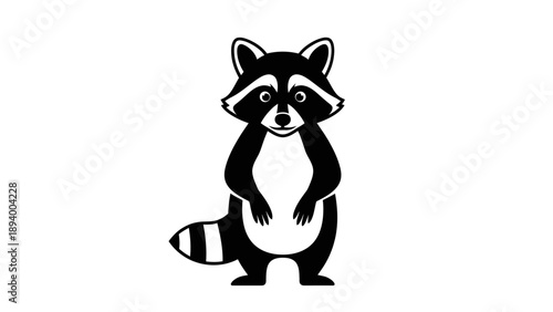 Cute cartoon raccoon illustration with black and white design on a white background