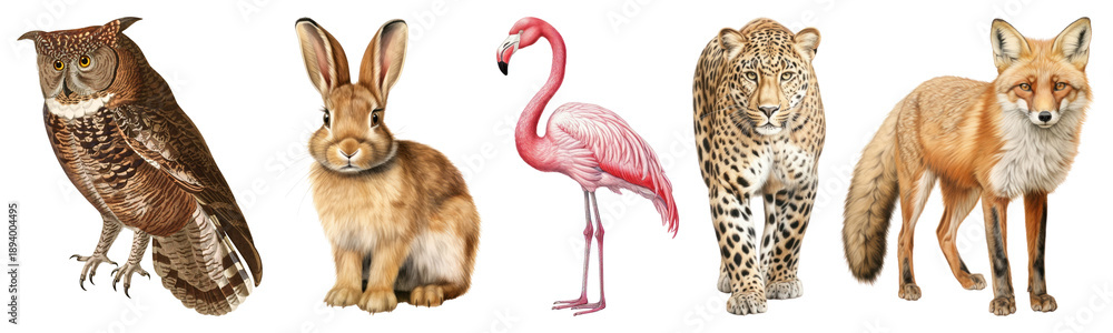 Fototapeta premium PNG Diverse wildlife animals illustration, element set on transparent background