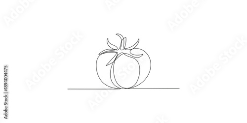 Continuous line art illustration depicting a single fresh tomato with a simplistic style