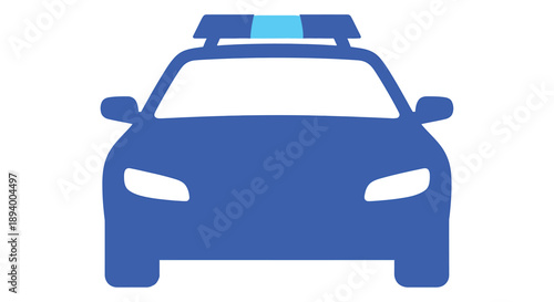 A simplified blue icon depicting a police car with illuminated emergency lights