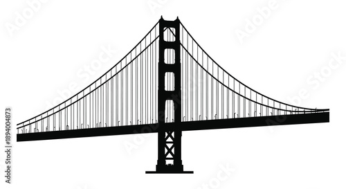 A striking black and white depiction of the golden gate bridge showcasing its iconic architecture as a silhouette high quality