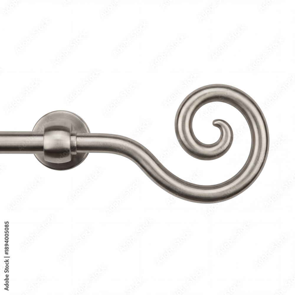 Obraz premium Decorative curtain rod end with stylish spiral design. The decorative end features a sleek metallic finish and unique spiral shape. Ideal for enhancing interior design and window treatment aesthetics.