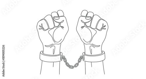 Two hands in cuffs depicted in a simple black and white line drawing