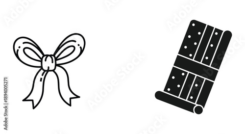 Black and White Illustration of Bow and Clasp