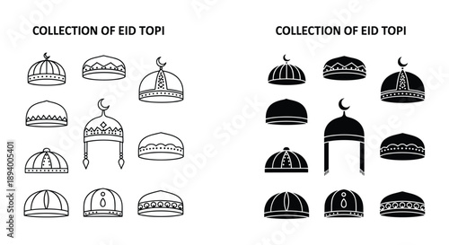 Eid Topi Collection Vector Illustration