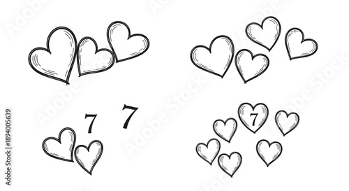 Hand drawn heart shapes with numbers scattered in a playful composition.