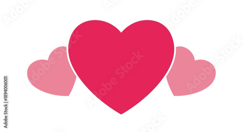 Three hearts, one large pink and two smaller pink, symbolize love and affection.
