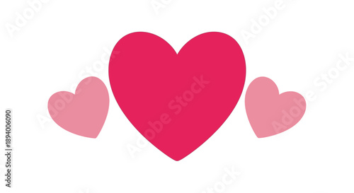 Three pink hearts of different sizes arranged horizontally with the largest in the center.