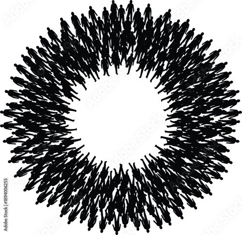 Human crowd silhouettes forming circle people community teamwork unity society concept isolated black vector illustration